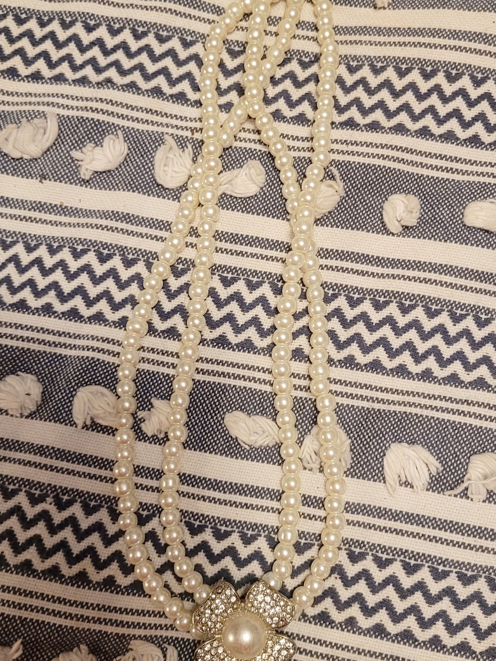 Classic Pearl Double-Strand Necklace with Crystal Flower Pendant
